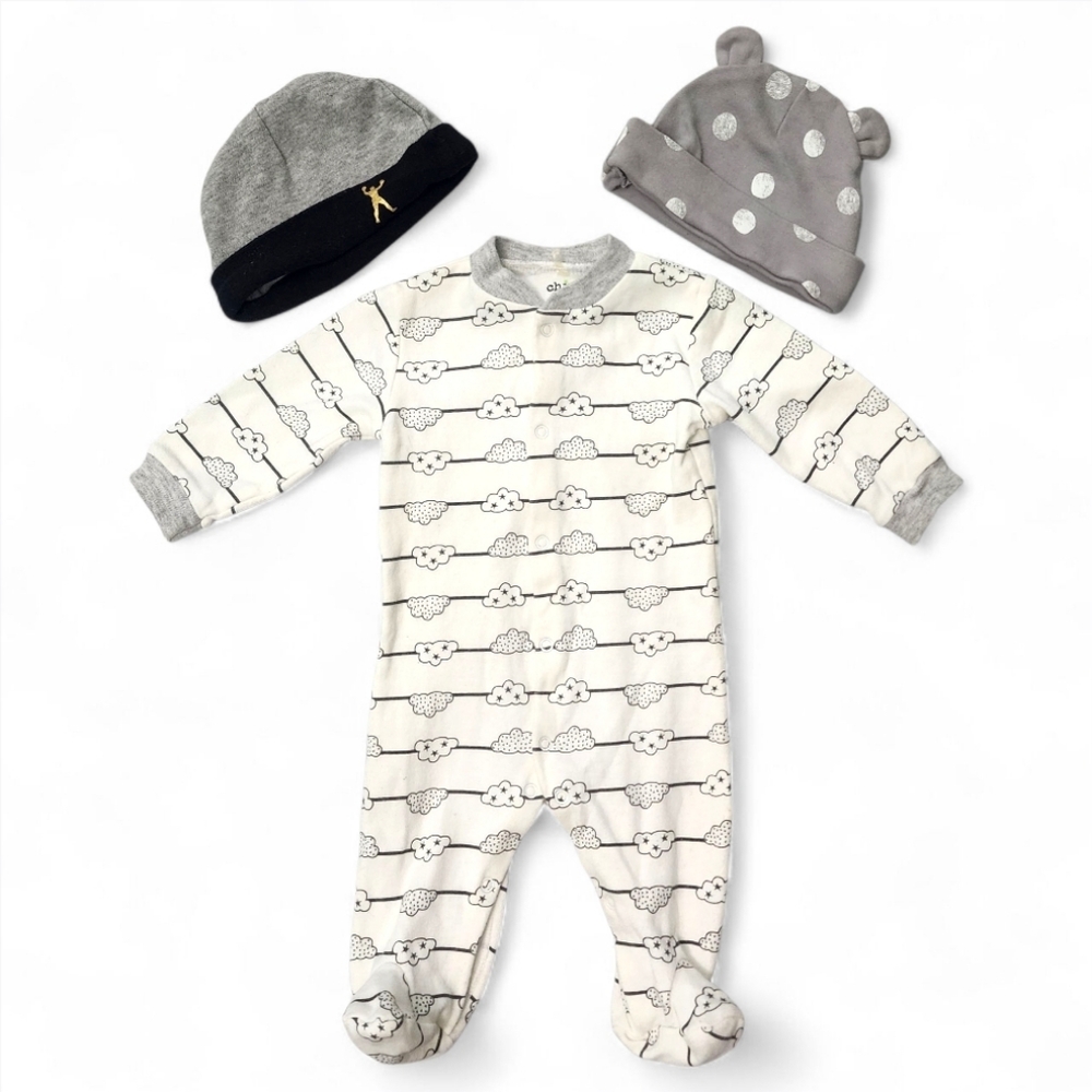 Baby Boy 0-3M Outfit Set – Chick Pea Cloud Sleeper with Muhammad Ali & Bear Hats